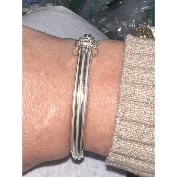 Slane & Slane Sterling Silver Diamond In 10k Gold Clasp Hinged Bracelet 43 G - Picture 6 of 16